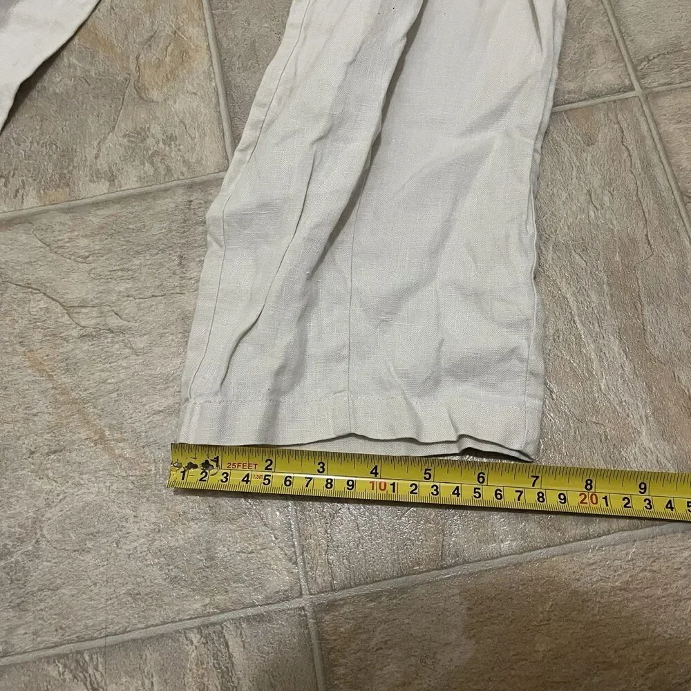Quince Women’s S European Linen Tapered Ankle Pants Sand 100% Linen Pull On